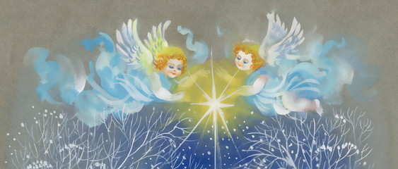 Merry Christmas card with angels