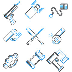 Flat line icons collection of self-defense