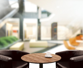 Wood Table  Top Background In Office 3d render