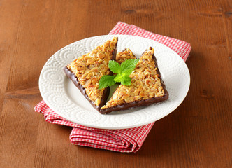 Triangle nut bars dipped in chocolate