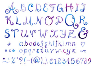 Hand drawn watercolor elegant font with swirls