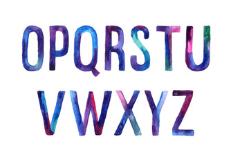 Hand drawn watercolor font, letters O-Z