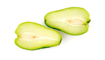 Studio macro of Chayote fruit chopped in half