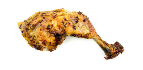 Roast chicken leg drumstick isolated on white