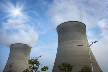 tops of cooling towers of atomic power plant