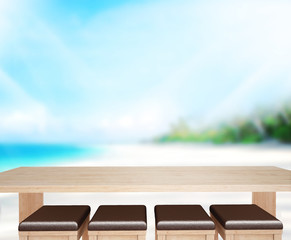 Wood Table  Top Background Sea And Sky 3d render