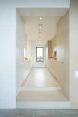 Narrow bright kitchen in modern house