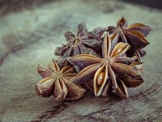 star anise on  wood background