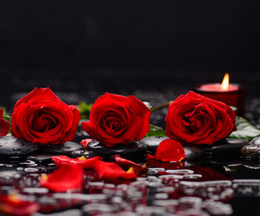 Valentines Day background-three red rose with red candle