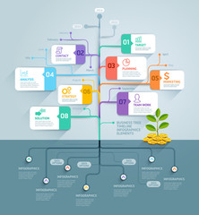 Business tree timeline infographics.