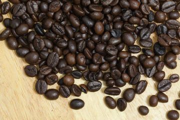 Coffee bean on wooden background.