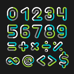 Alphabet number line transparent color font style.