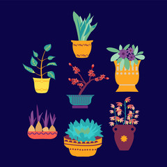 vector set of cute house plants in pots