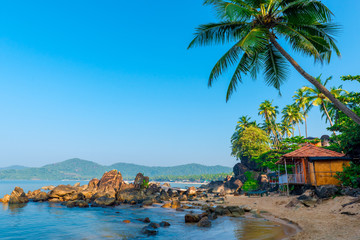 beautiful view of the morning beach Goa - obrazy, fototapety, plakaty