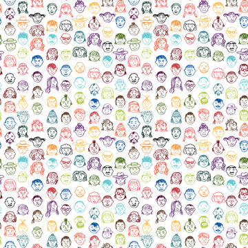 seamless pattern with doodle  faces