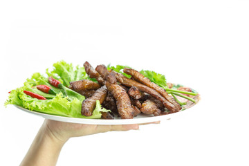 Fried pork, Thai food served with vegetable