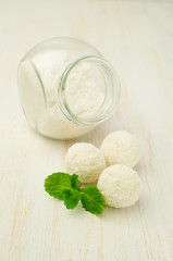 Coconut snowball truffles with mint
