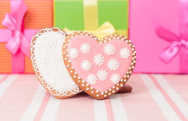 two heart cookies and presents
