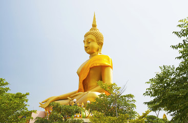 Sitting Big Buddha statue in Bangkok temple