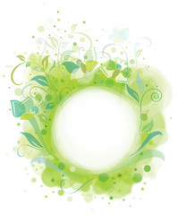 Vector spring frame, plants and butterflies.