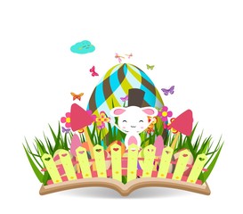 Obraz premium easter egg spring with grass and flowering in the book