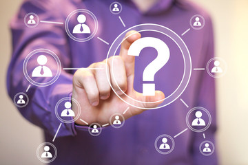 Businessman touch button interface question communication