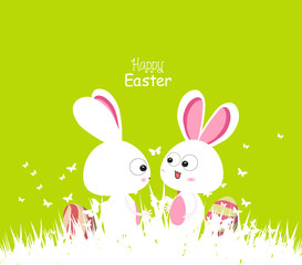 Obraz premium happy easter green spring with bunny couple and eggs