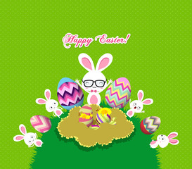 happy easter eggs and bunny