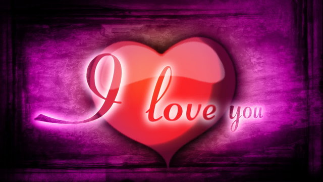 Red heart with animated background and inscription I love you