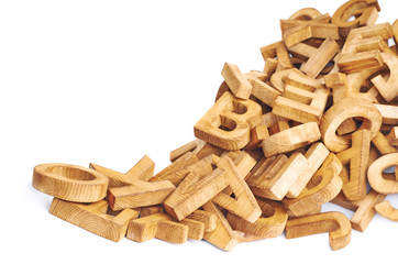 Pile of wooden block letters isolated