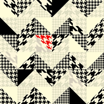 Chevron of triangles patchwork with classic houndstooth patterns