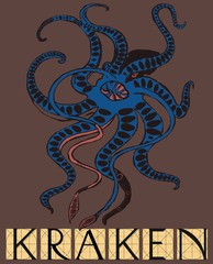 Kraken mythical sea monster  with title