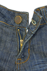 Blue jeans, button and fly