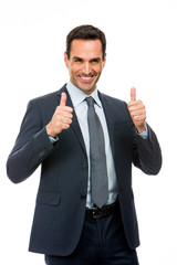 businessman smiling thumbs up