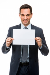 businessman holding a blank paper