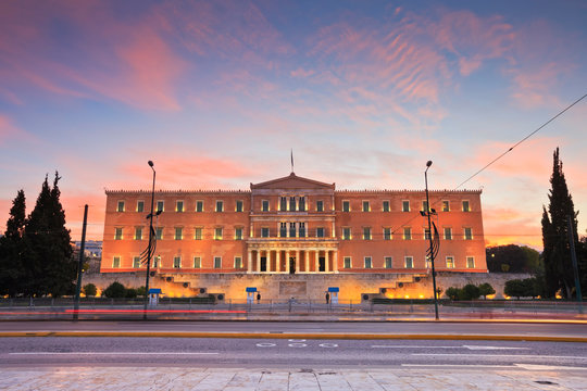 Building of Greek parliament in Syntagma square, Athens.