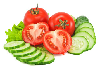 Tomatoes and cucumber with lettuce