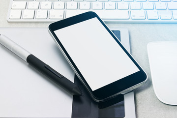 Tech device mock up on office background