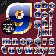 Blue font with golden border. Bold 2