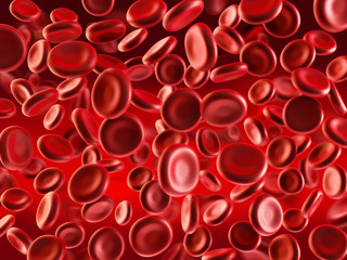 Red blood cells flowing under microscope