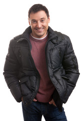 Handsome man in a stylish down jacket