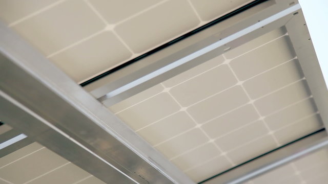 Shot of a roof from below which has solar power modules