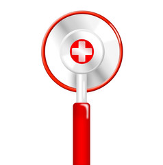 Illustration of red stethoscope with red cross sign isolated