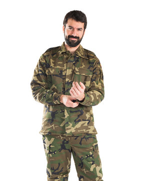 Soldier over white background