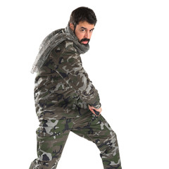 Soldier over white