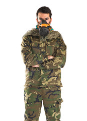 Fototapeta premium Soldier with gas mask
