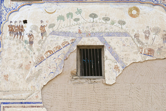 Exterior wall paining detail of the haveli in Mandawa, India.