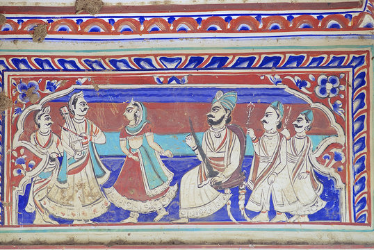 Exterior wall paining detail of the haveli in Mandawa, India.