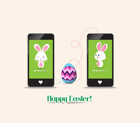 easter egg connecting bunny together by phone