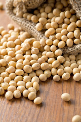 soya beans on wooden surface